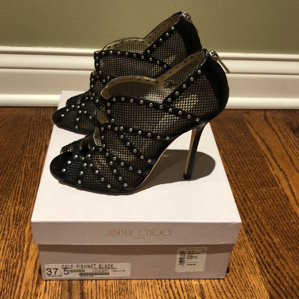 Jimmy Choo Fishnet Mesh Silver Studded Bootie- size 37.5